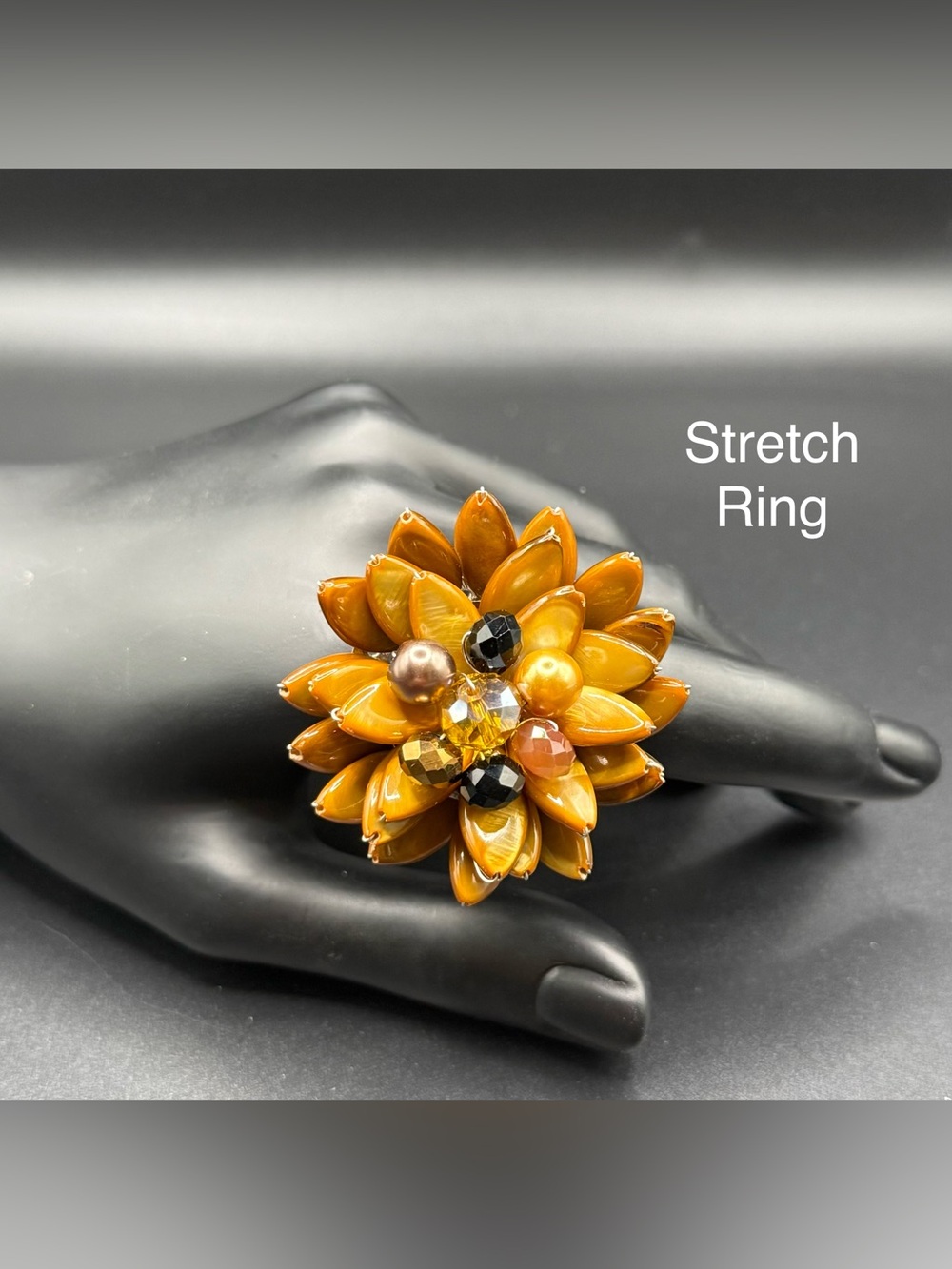 Stretch Flower Ring - Yellow Floral Cocktail Ring